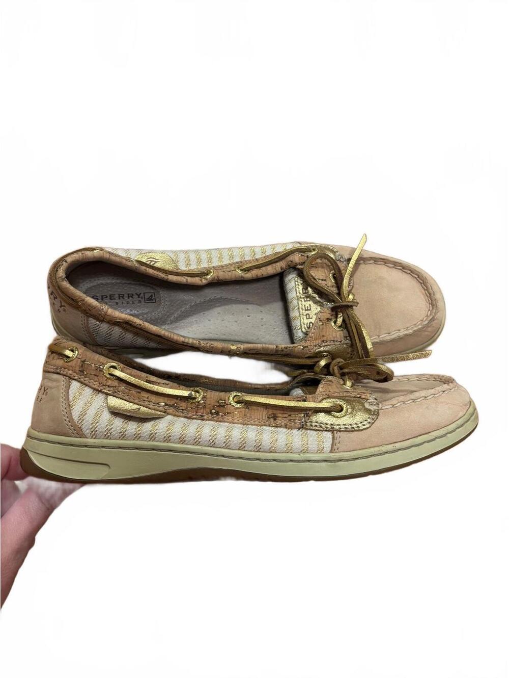 Sperry Topsider Angelfish Cork Trim Gold Dock Shoes Women’s Size 8.5